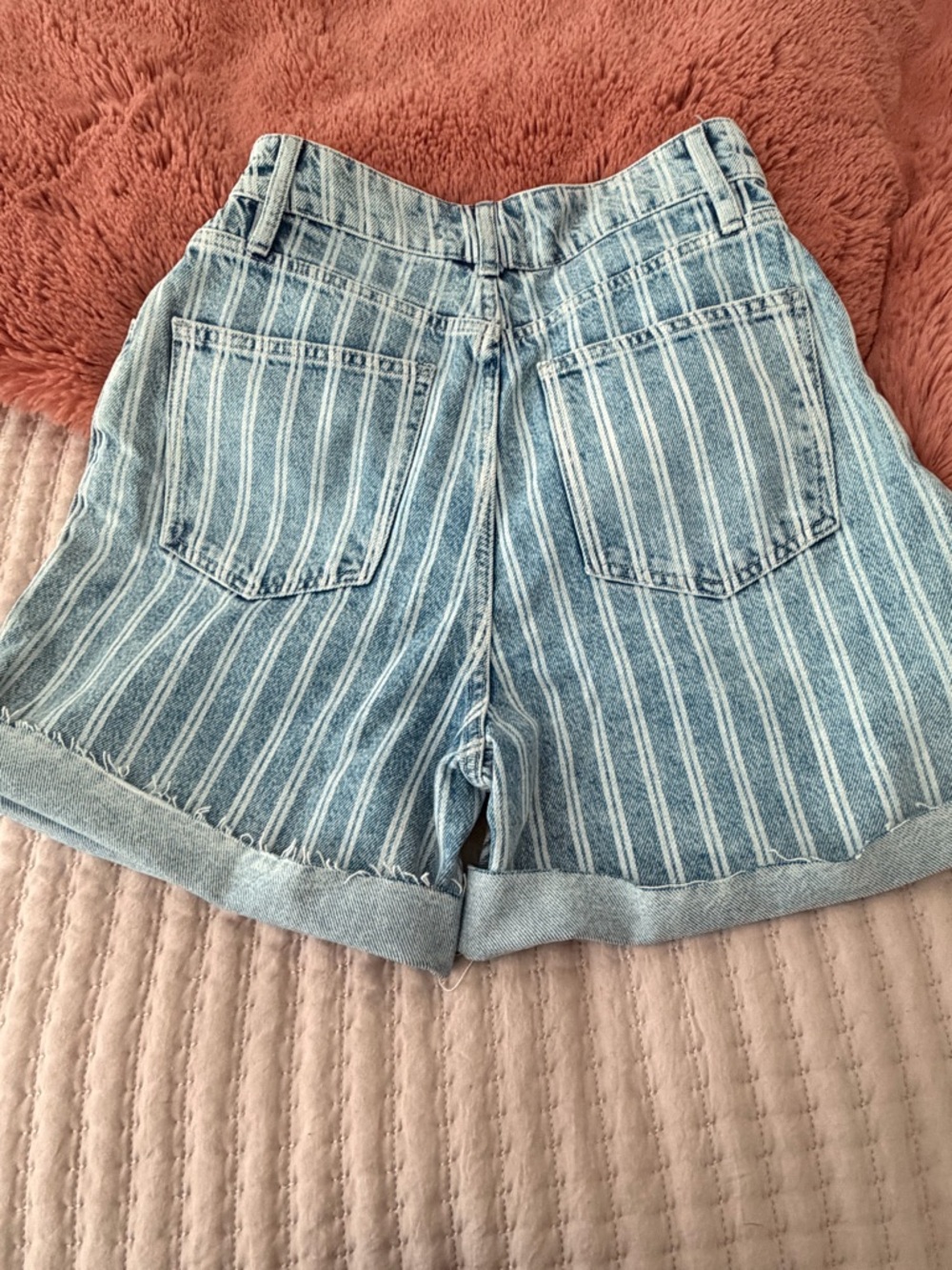 Free People Blue and White Striped Denim Shorts - Picture 3 of 5